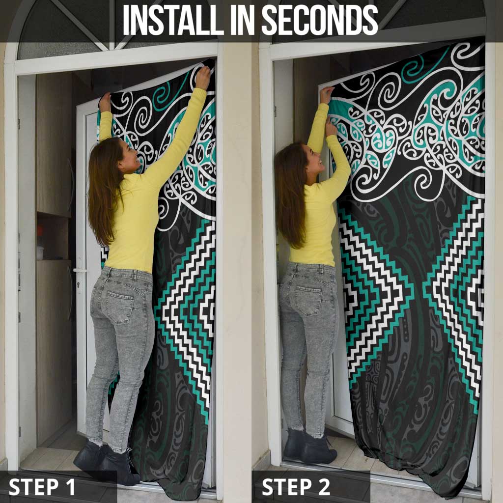 Turquoise Aotearoa Tukutuku Manawa Tapu Door Cover Ta Moko Toi Maori - Polynesian Pride