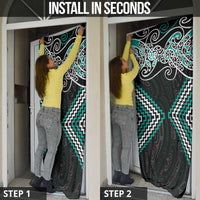 Turquoise Aotearoa Tukutuku Manawa Tapu Door Cover Ta Moko Toi Maori - Polynesian Pride