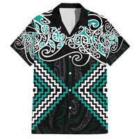 Turquoise Aotearoa Tukutuku Manawa Tapu Family Matching Long Sleeve Bodycon Dress and Hawaiian Shirt Ta Moko Toi Maori LT9 Dad's Shirt - Short Sleeve Turquoise - Polynesian Pride