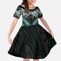 Turquoise Aotearoa Tukutuku Manawa Tapu Family Matching Mermaid Dress and Hawaiian Shirt Ta Moko Toi Maori LT9 Daughter's Dress Turquoise - Polynesian Pride