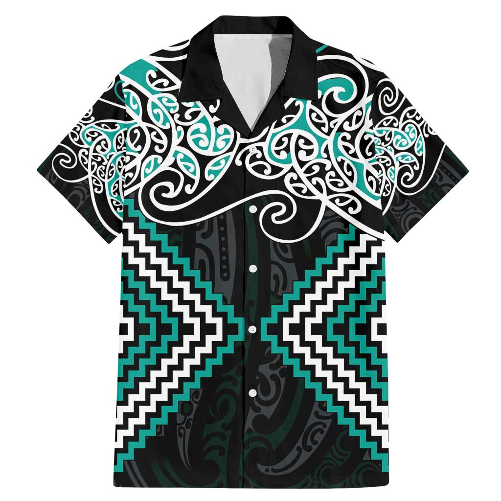 Turquoise Aotearoa Tukutuku Manawa Tapu Family Matching Mermaid Dress and Hawaiian Shirt Ta Moko Toi Maori LT9 Dad's Shirt - Short Sleeve Turquoise - Polynesian Pride