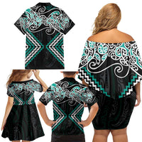 Turquoise Aotearoa Tukutuku Manawa Tapu Family Matching Off Shoulder Short Dress and Hawaiian Shirt Ta Moko Toi Maori LT9 - Polynesian Pride