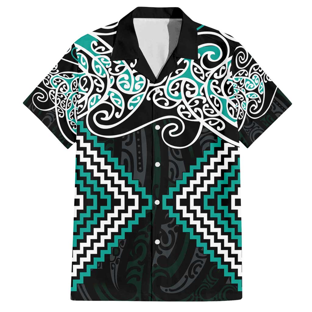 Turquoise Aotearoa Tukutuku Manawa Tapu Family Matching Off Shoulder Short Dress and Hawaiian Shirt Ta Moko Toi Maori LT9 Dad's Shirt - Short Sleeve Turquoise - Polynesian Pride