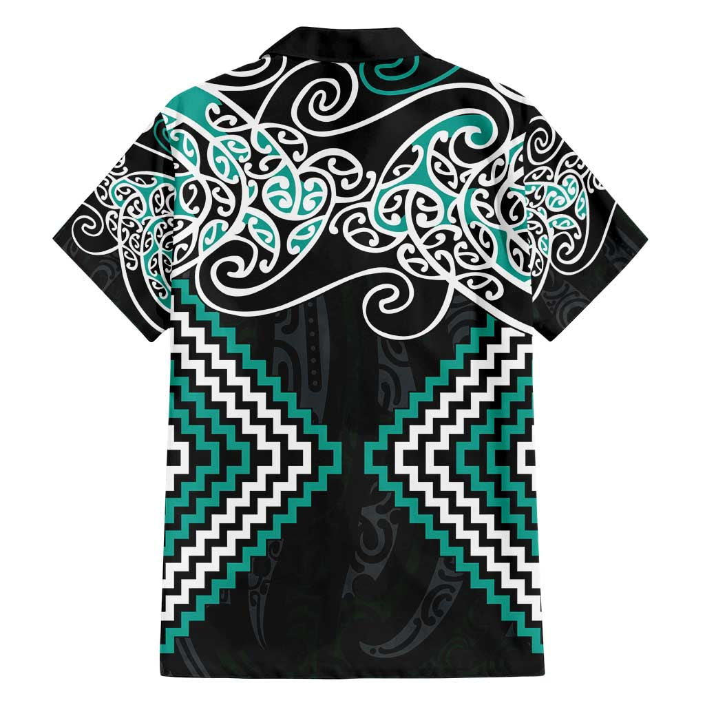 Turquoise Aotearoa Tukutuku Manawa Tapu Family Matching Off Shoulder Short Dress and Hawaiian Shirt Ta Moko Toi Maori LT9 - Polynesian Pride