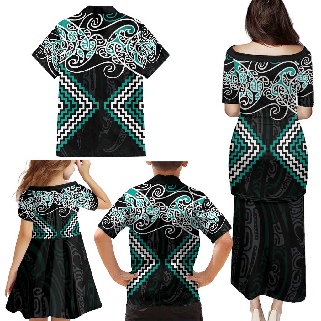 Turquoise Aotearoa Tukutuku Manawa Tapu Family Matching Puletasi and Hawaiian Shirt Ta Moko Toi Maori LT9 - Polynesian Pride