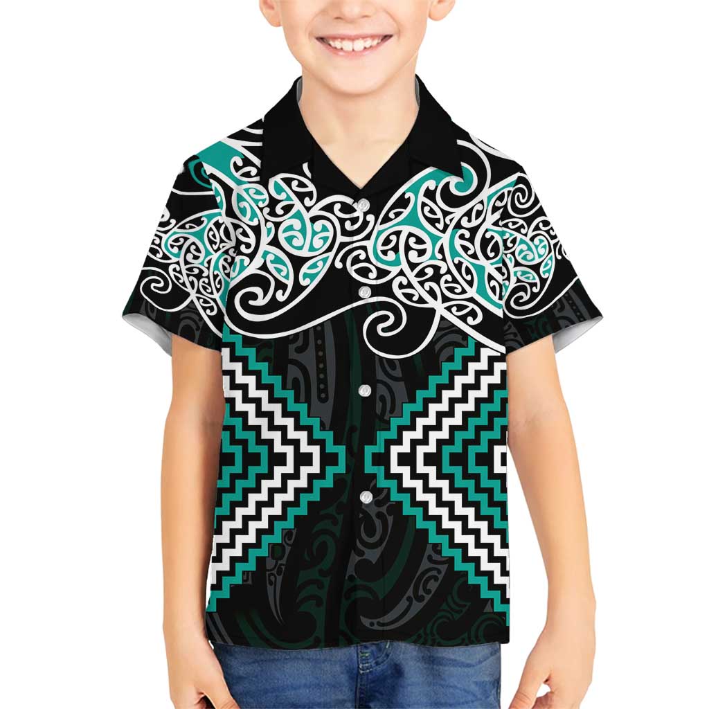 Turquoise Aotearoa Tukutuku Manawa Tapu Family Matching Puletasi and Hawaiian Shirt Ta Moko Toi Maori LT9 Son's Shirt Turquoise - Polynesian Pride