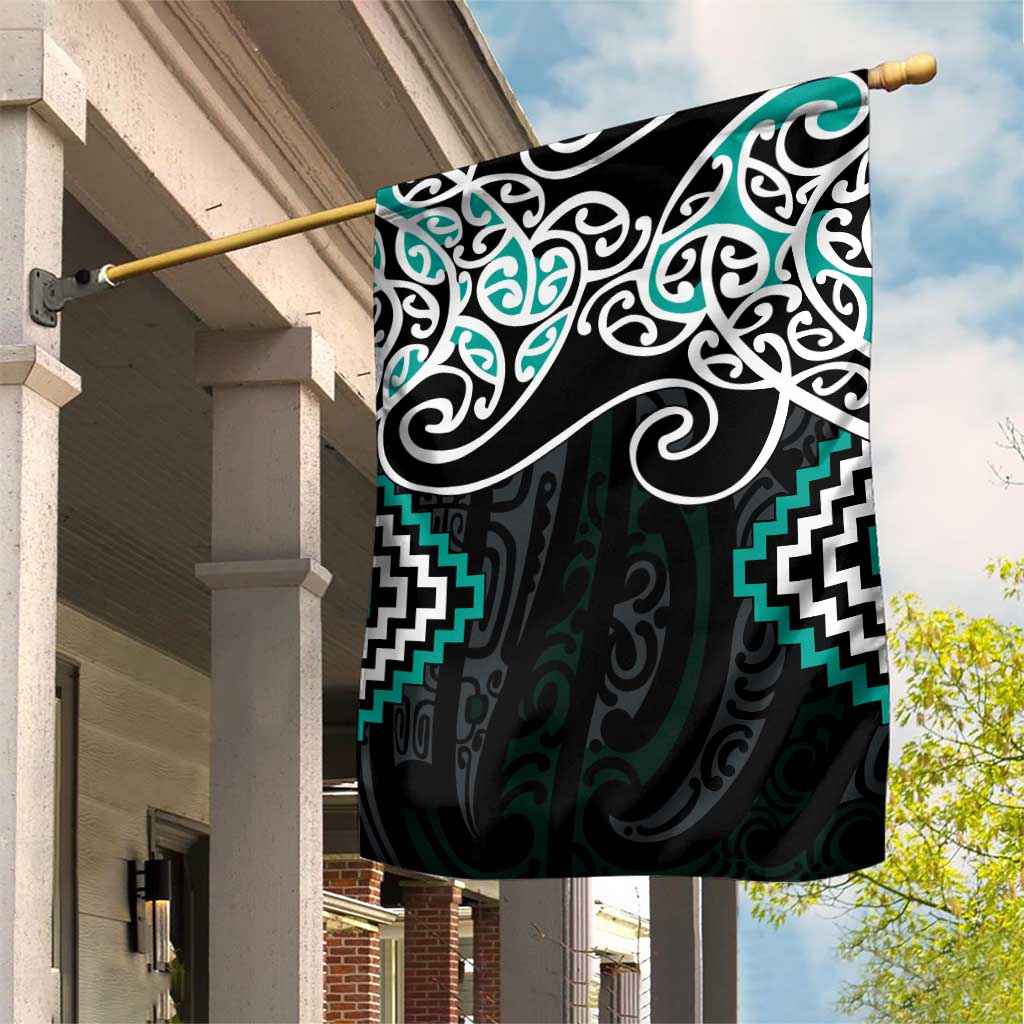 Turquoise Aotearoa Tukutuku Manawa Tapu Garden Flag Ta Moko Toi Maori LT9 House Flag Turquoise - Polynesian Pride