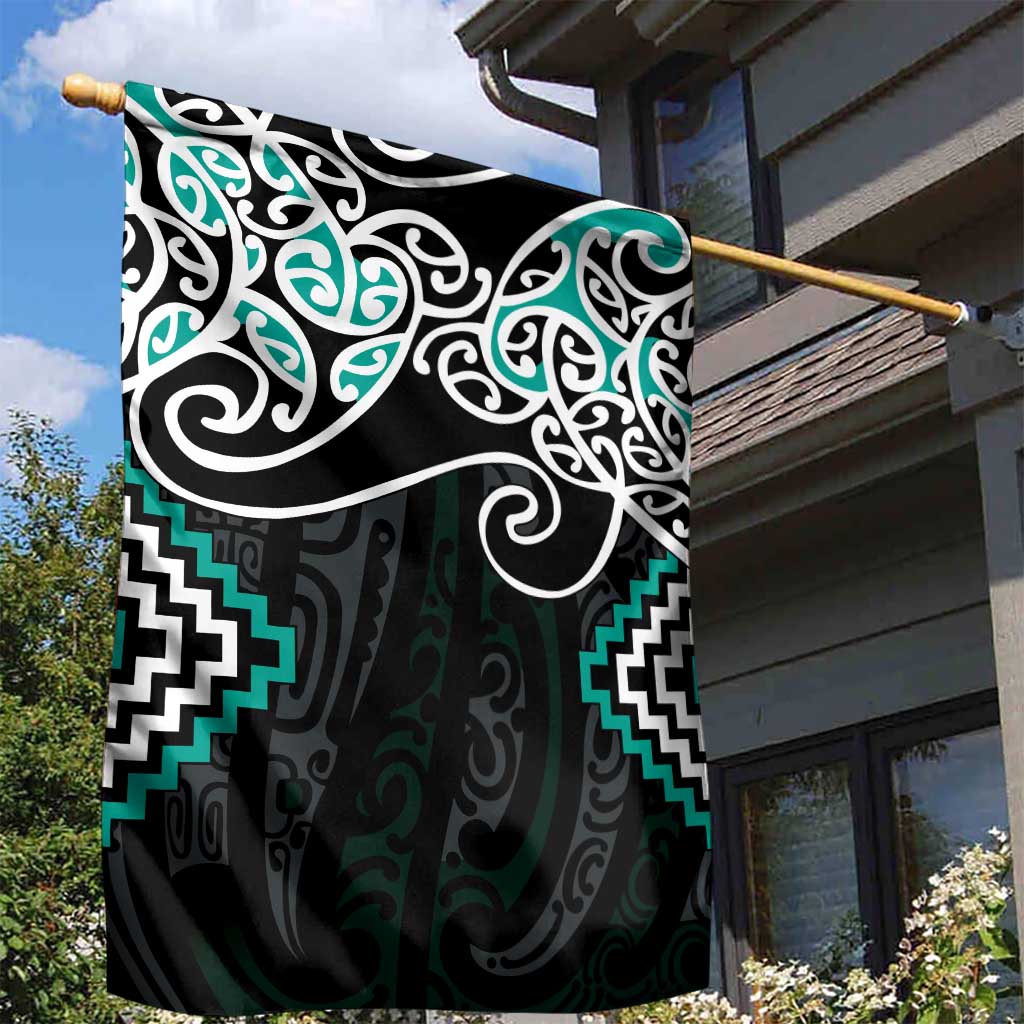 Turquoise Aotearoa Tukutuku Manawa Tapu Garden Flag Ta Moko Toi Maori LT9 - Polynesian Pride