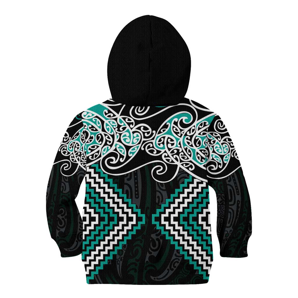 Turquoise Aotearoa Tukutuku Manawa Tapu Kid Hoodie Ta Moko Toi Maori LT9 - Polynesian Pride