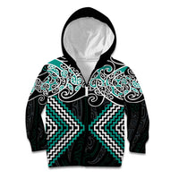 Turquoise Aotearoa Tukutuku Manawa Tapu Kid Hoodie Ta Moko Toi Maori LT9 Zip Hoodie Turquoise - Polynesian Pride