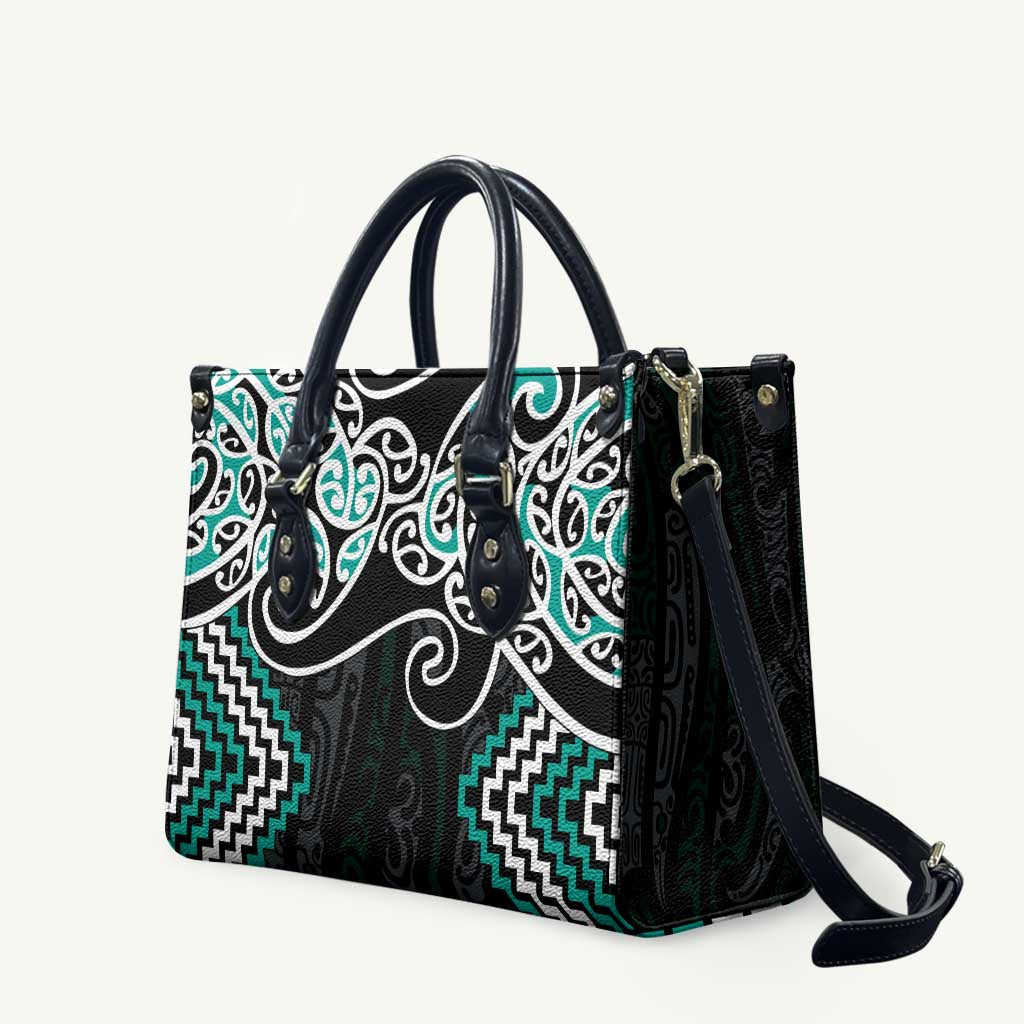 Turquoise Aotearoa Tukutuku Manawa Tapu Leather Bag Ta Moko Toi Maori - Polynesian Pride