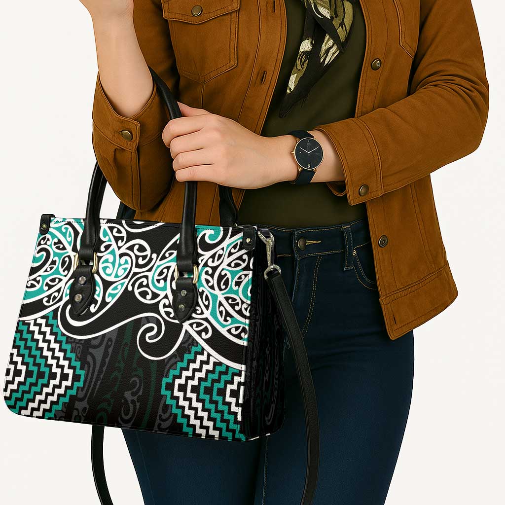 Turquoise Aotearoa Tukutuku Manawa Tapu Leather Bag Ta Moko Toi Maori - Polynesian Pride