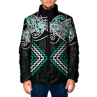 Turquoise Aotearoa Tukutuku Manawa Tapu Padded Jacket Ta Moko Toi Maori - Polynesian Pride