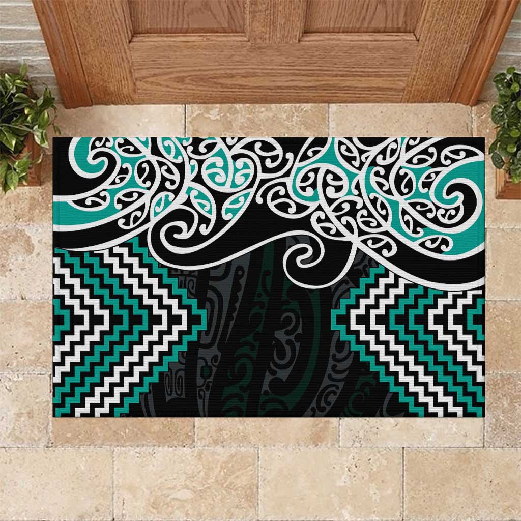 Turquoise Aotearoa Tukutuku Manawa Tapu Rubber Doormat Ta Moko Toi Maori LT9 Turquoise - Polynesian Pride