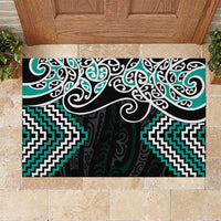 Turquoise Aotearoa Tukutuku Manawa Tapu Rubber Doormat Ta Moko Toi Maori