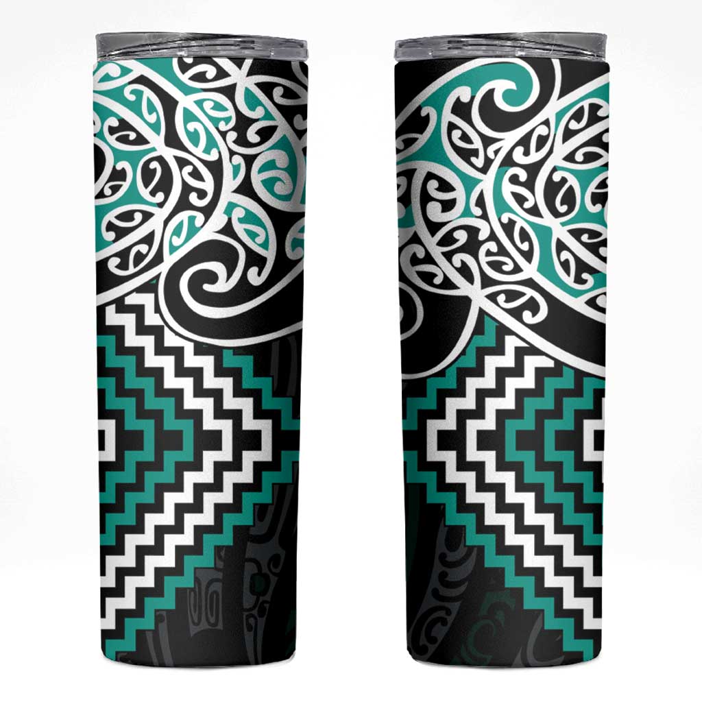Turquoise Aotearoa Tukutuku Manawa Tapu Skinny Tumbler Ta Moko Toi Maori LT9 Turquoise - Polynesian Pride