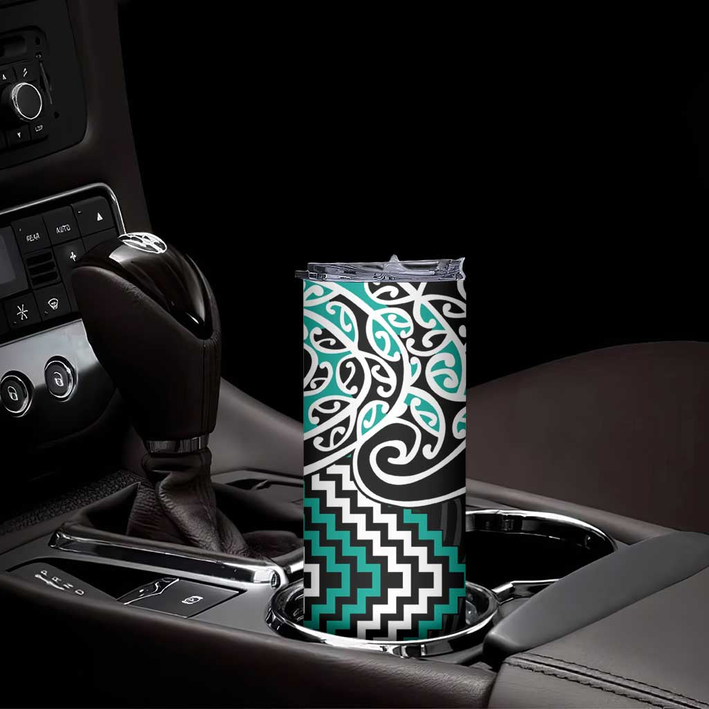 Turquoise Aotearoa Tukutuku Manawa Tapu Skinny Tumbler Ta Moko Toi Maori LT9 - Polynesian Pride