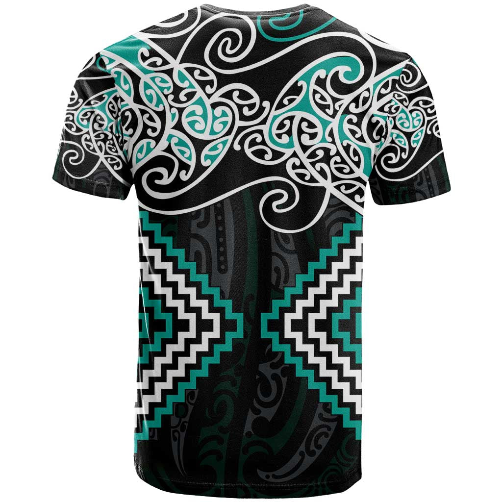 Turquoise Aotearoa Tukutuku Manawa Tapu T Shirt Ta Moko Toi Maori