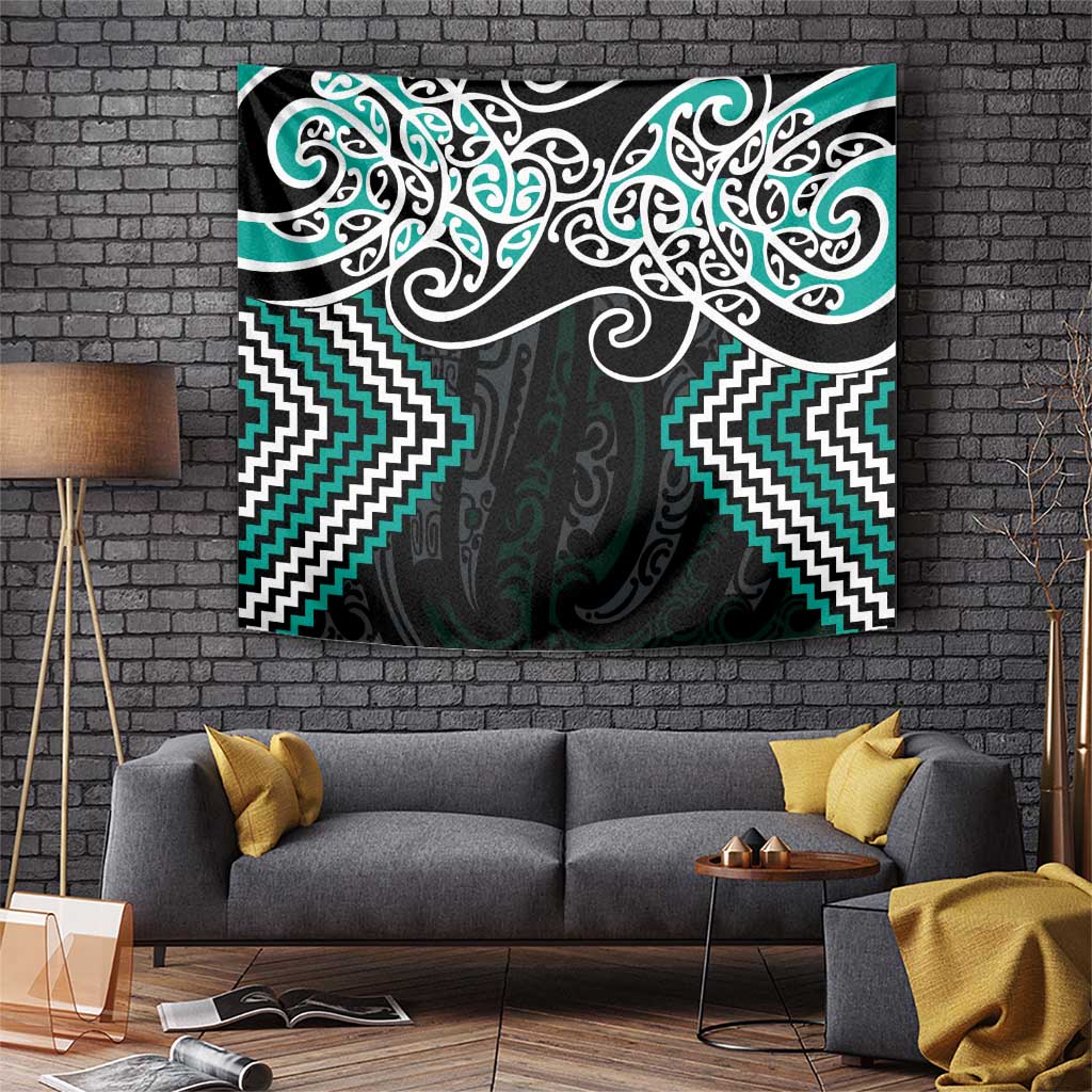 Turquoise Aotearoa Tukutuku Manawa Tapu Tapestry Ta Moko Toi Maori LT9 Turquoise - Polynesian Pride