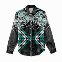 Turquoise Aotearoa Tukutuku Manawa Tapu Women Casual Shirt Ta Moko Toi Maori LT9 - Polynesian Pride