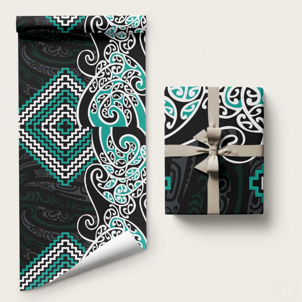 Turquoise Aotearoa Tukutuku Manawa Tapu Wrapping Paper Ta Moko Toi Maori - Polynesian Pride