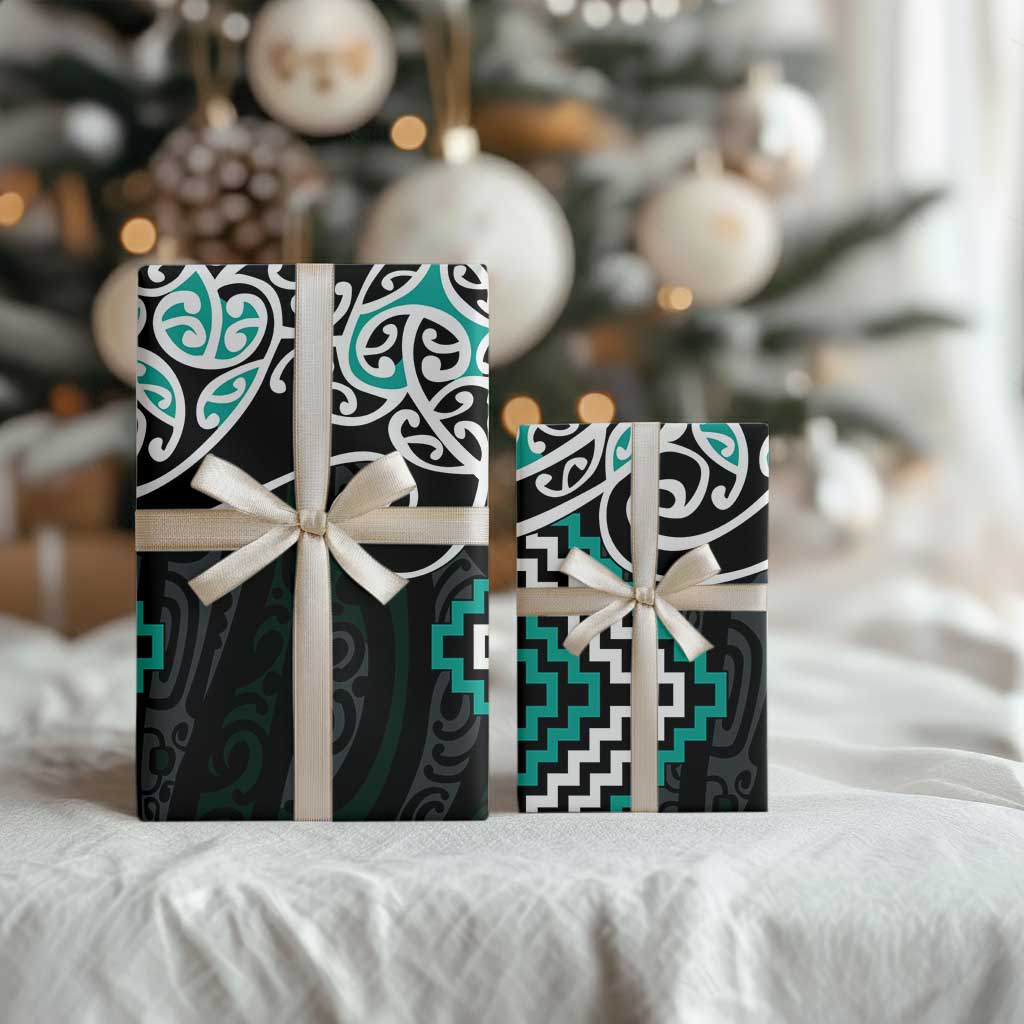 Turquoise Aotearoa Tukutuku Manawa Tapu Wrapping Paper Ta Moko Toi Maori - Polynesian Pride