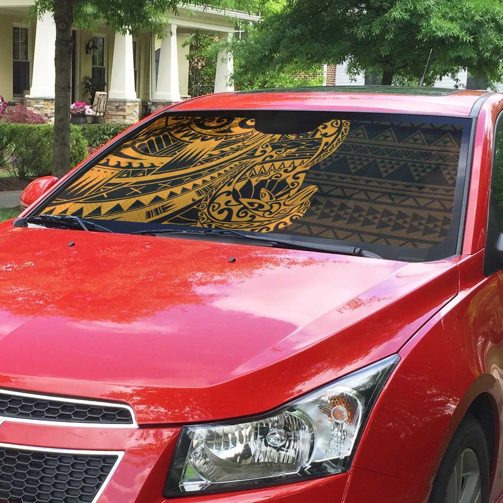 Gold Couple Dolphins Maori Polynesian Style Auto Sun Shade - Polynesian Pride