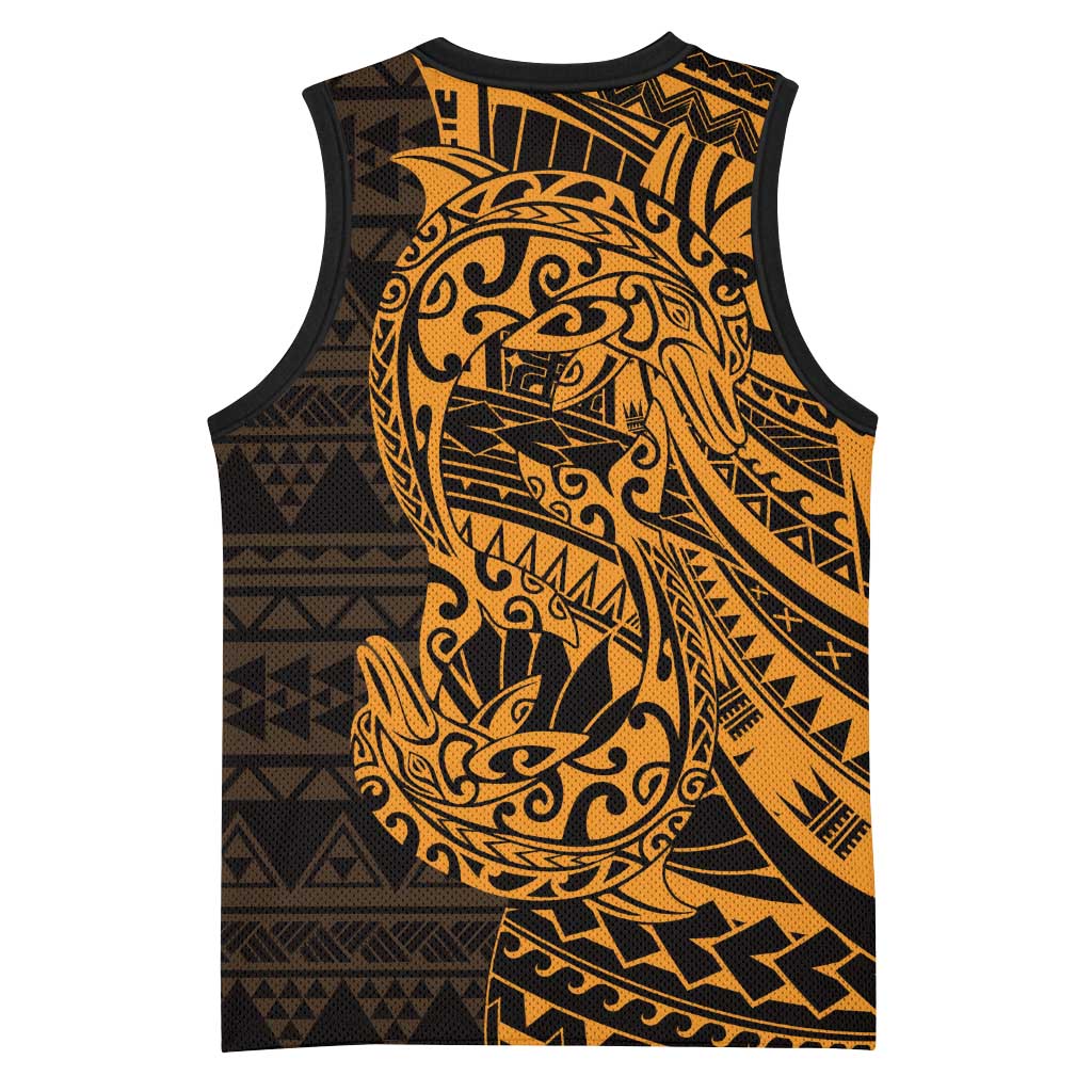 Gold Couple Dolphins Maori Polynesian Style Basketball Jersey - Polynesian Pride