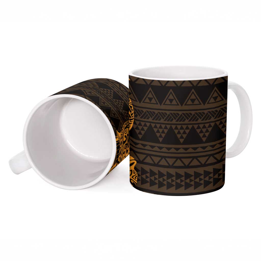Gold Couple Dolphins Maori Polynesian Style Ceramic Mug - Polynesian Pride