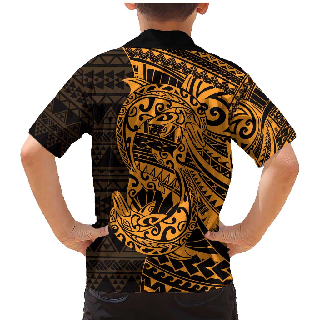 Gold Couple Dolphins Maori Polynesian Style Family Matching Mermaid Dress and Hawaiian Shirt LT9 - Polynesian Pride