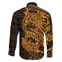 Gold Couple Dolphins Maori Polynesian Style Family Matching Mermaid Dress and Hawaiian Shirt LT9 - Polynesian Pride