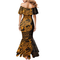 Gold Couple Dolphins Maori Polynesian Style Family Matching Mermaid Dress and Hawaiian Shirt LT9 - Polynesian Pride