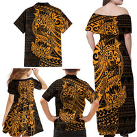 Gold Couple Dolphins Maori Polynesian Style Family Matching Off Shoulder Maxi Dress and Hawaiian Shirt LT9 - Polynesian Pride