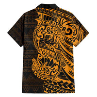 Gold Couple Dolphins Maori Polynesian Style Family Matching Short Sleeve Bodycon Dress and Hawaiian Shirt LT9 - Polynesian Pride