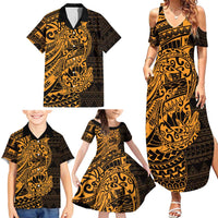 Gold Couple Dolphins Maori Polynesian Style Family Matching Summer Maxi Dress and Hawaiian Shirt LT9 - Polynesian Pride