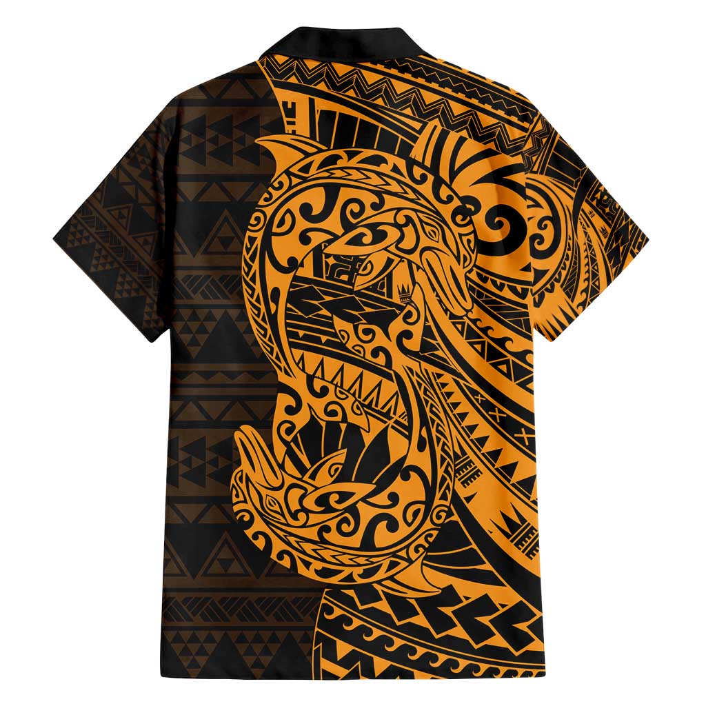 Gold Couple Dolphins Maori Polynesian Style Family Matching Summer Maxi Dress and Hawaiian Shirt LT9 - Polynesian Pride