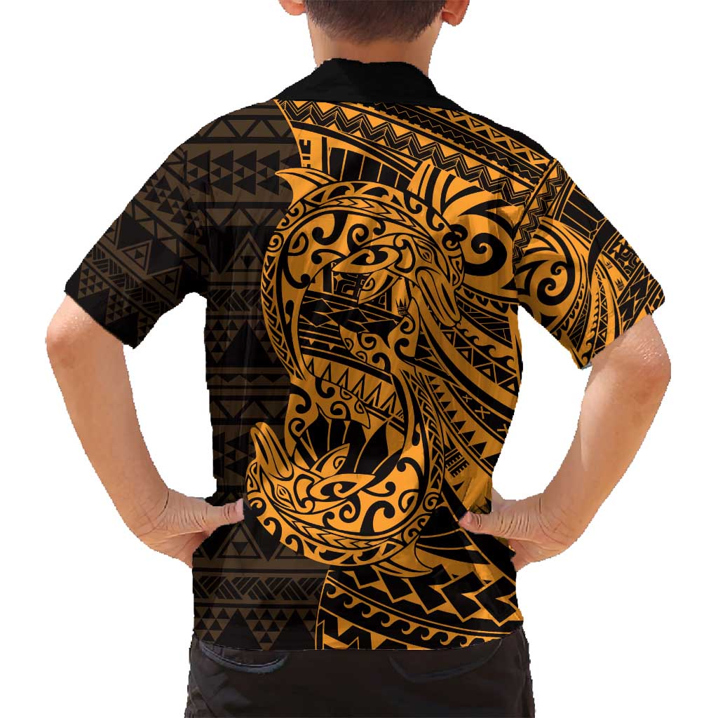 Gold Couple Dolphins Maori Polynesian Style Family Matching Tank Maxi Dress and Hawaiian Shirt LT9 - Polynesian Pride