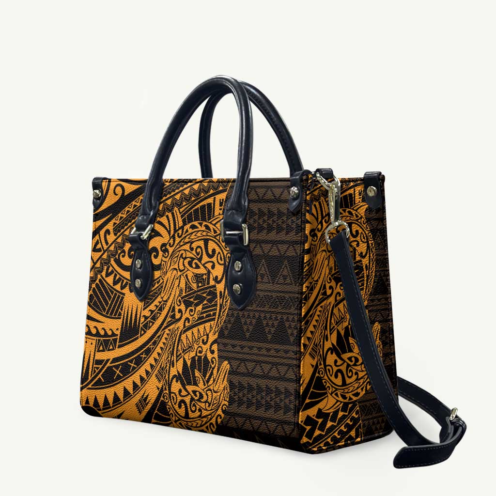Gold Couple Dolphins Maori Polynesian Style Leather Bag - Polynesian Pride