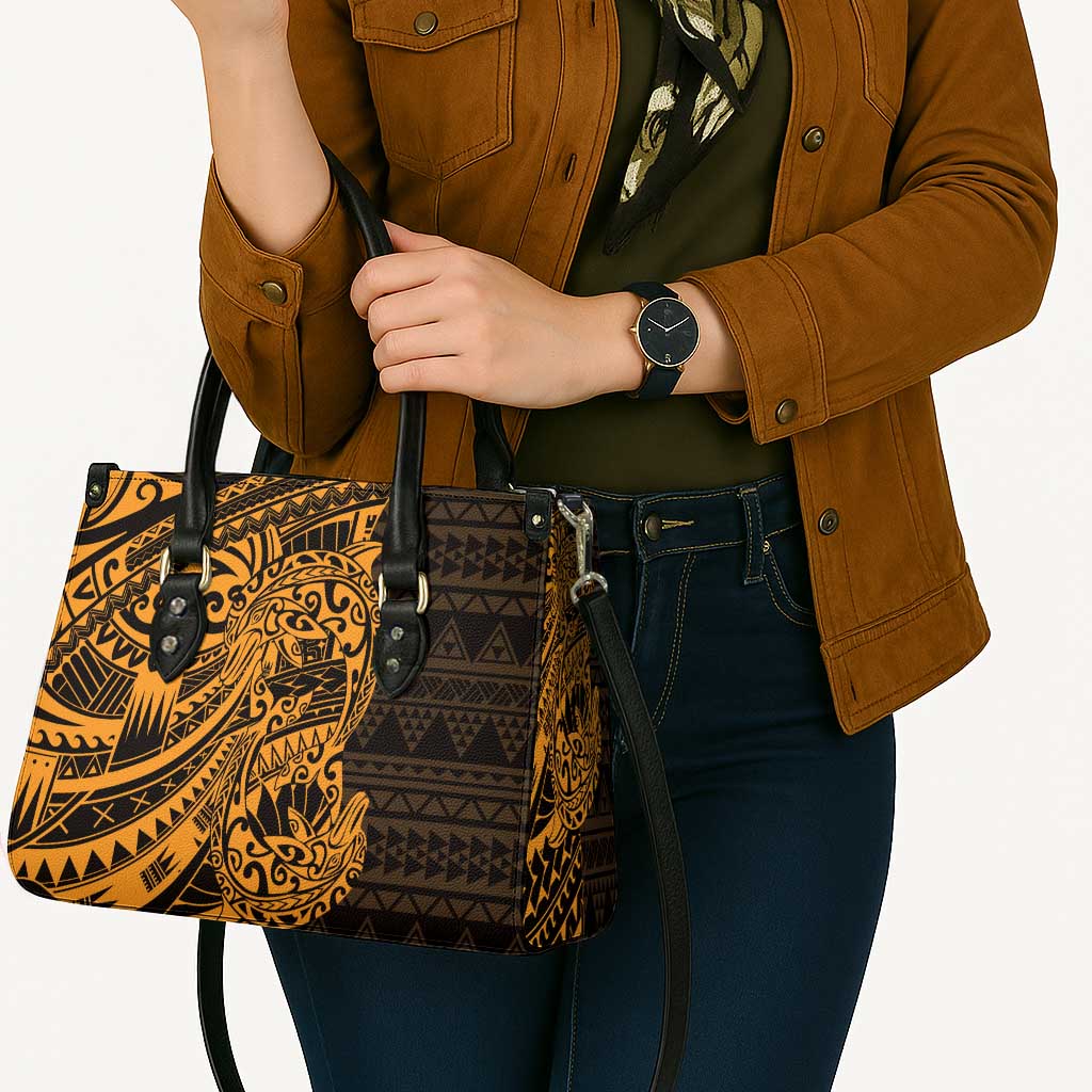 Gold Couple Dolphins Maori Polynesian Style Leather Bag - Polynesian Pride