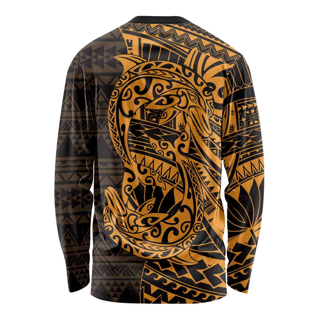 Gold Couple Dolphins Maori Polynesian Style Long Sleeve Shirt
