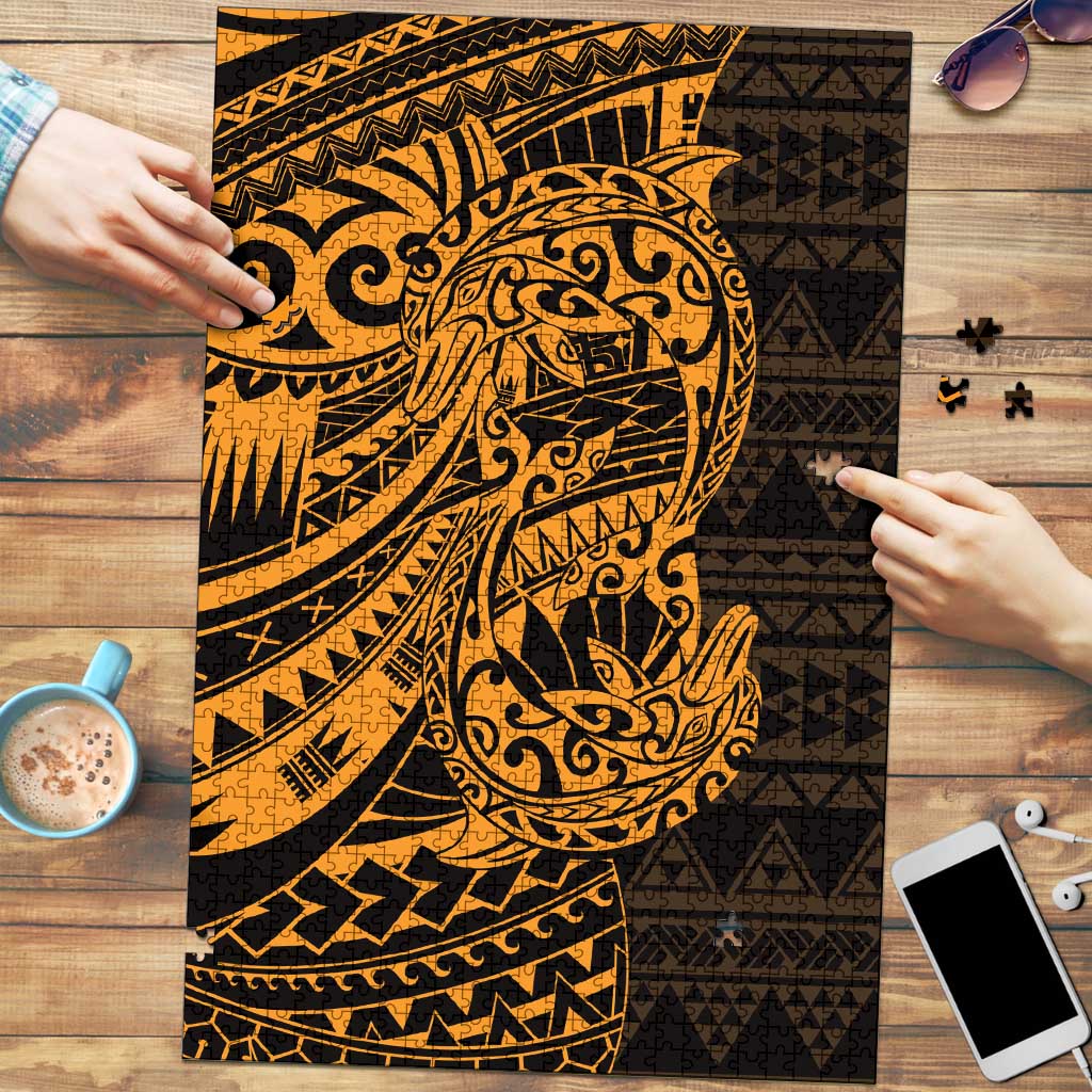 Gold Couple Dolphins Maori Polynesian Style Puzzle - Polynesian Pride