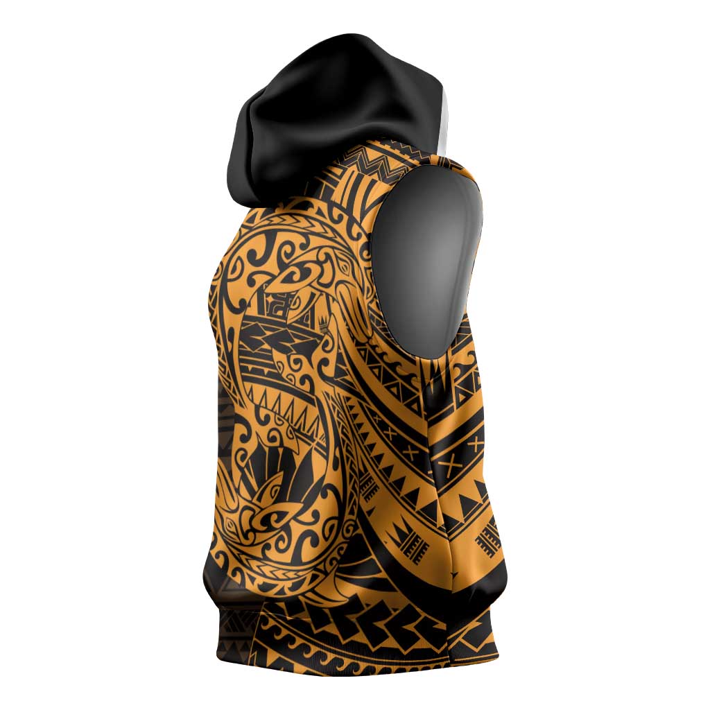 Gold Couple Dolphins Maori Polynesian Style Sleeveless Hoodie - Polynesian Pride