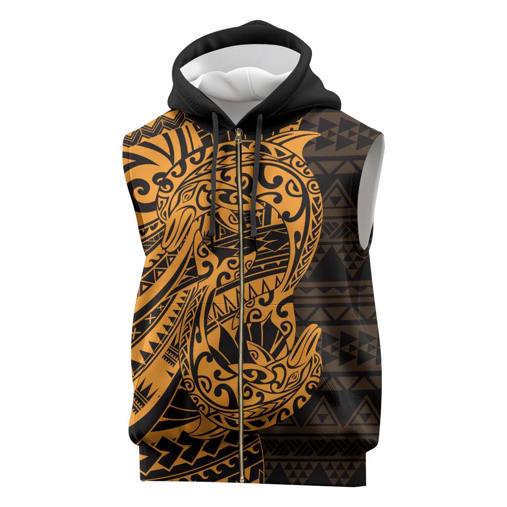 Gold Couple Dolphins Maori Polynesian Style Sleeveless Zip Hoodie - Polynesian Pride