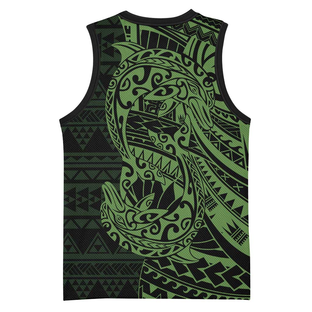 Green Couple Dolphins Maori Polynesian Style Basketball Jersey - Polynesian Pride