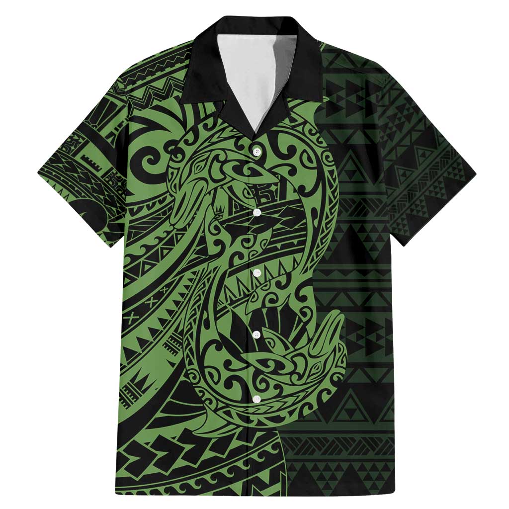 Green Couple Dolphins Maori Polynesian Style Family Matching Mermaid Dress and Hawaiian Shirt LT9 Dad's Shirt - Short Sleeve Green - Polynesian Pride