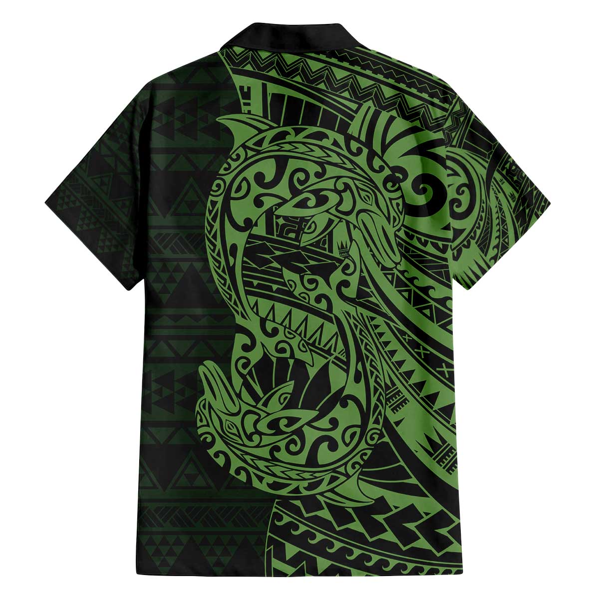 Green Couple Dolphins Maori Polynesian Style Family Matching Off The Shoulder Long Sleeve Dress and Hawaiian Shirt LT9 - Polynesian Pride