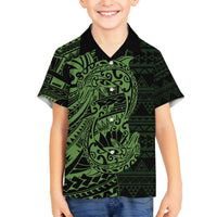 Green Couple Dolphins Maori Polynesian Style Family Matching Off The Shoulder Long Sleeve Dress and Hawaiian Shirt LT9 Son's Shirt Green - Polynesian Pride