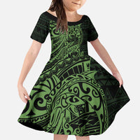 Green Couple Dolphins Maori Polynesian Style Family Matching Off Shoulder Maxi Dress and Hawaiian Shirt LT9 Daughter's Dress Green - Polynesian Pride