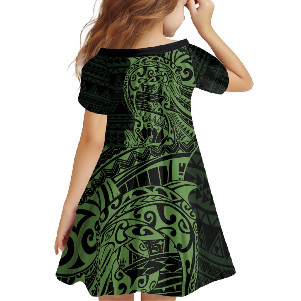 Green Couple Dolphins Maori Polynesian Style Family Matching Off Shoulder Maxi Dress and Hawaiian Shirt LT9 - Polynesian Pride