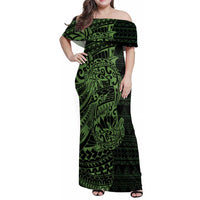 Green Couple Dolphins Maori Polynesian Style Family Matching Off Shoulder Maxi Dress and Hawaiian Shirt LT9 Mom's Dress Green - Polynesian Pride